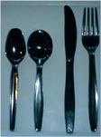 Teaspoon, soup spoon, knife and fork